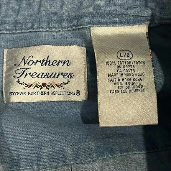 Vintage Northern Treasures Cotton Embroidered‎ Soft Denim Button-up Large - Picture 6 of 6